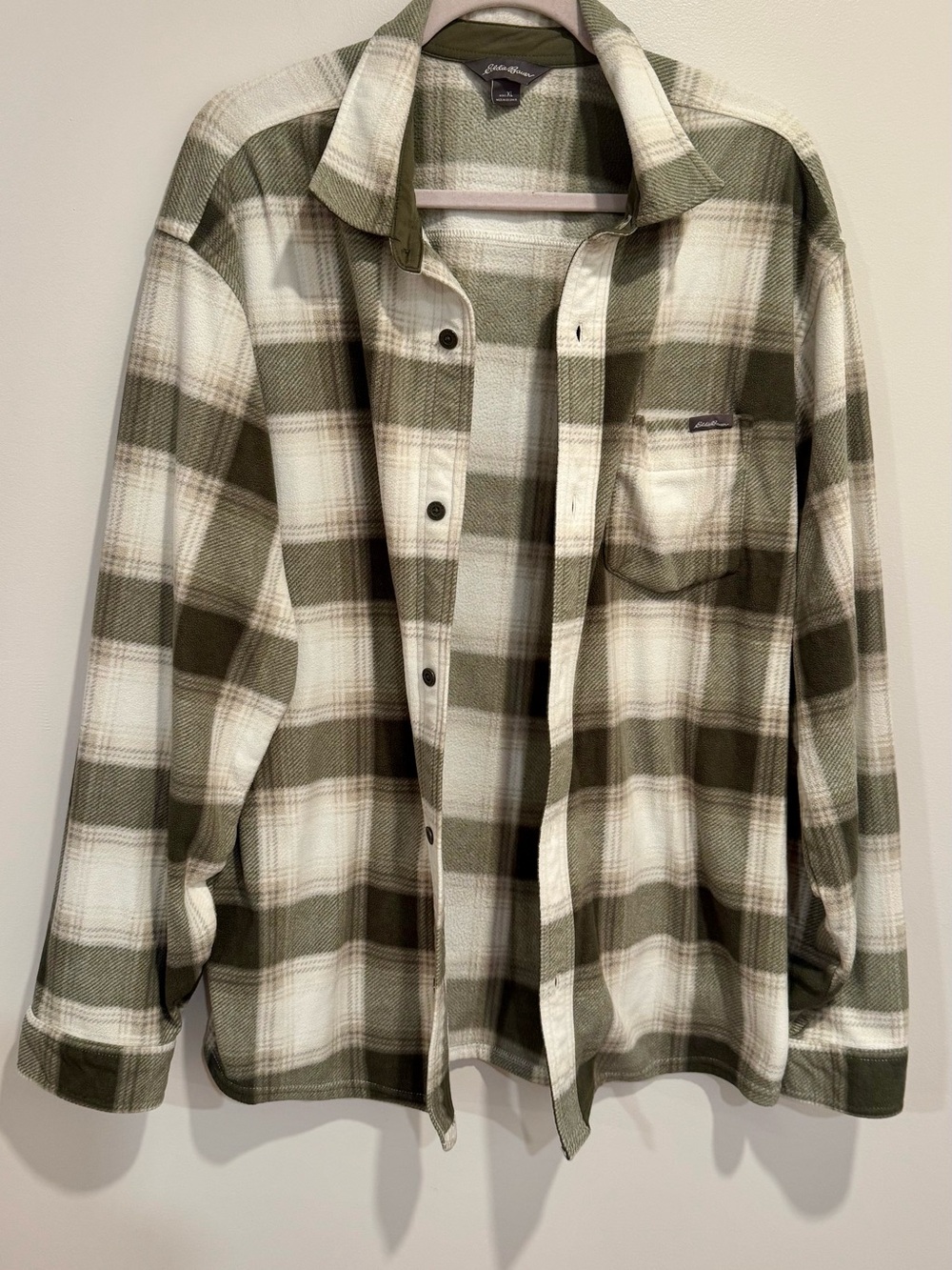 Eddie Bauer Olive & Cream Plaid Button-Up Shirt Jacket